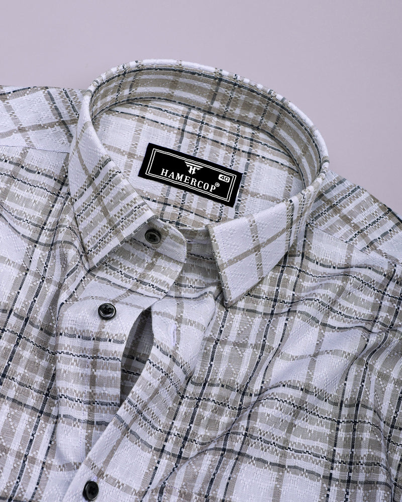 Cista White With Gray Dobby Check Cotton Shirt