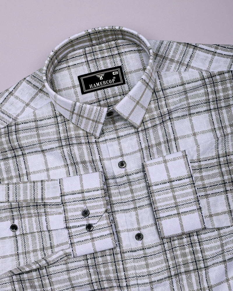 Cista White With Gray Dobby Check Cotton Shirt