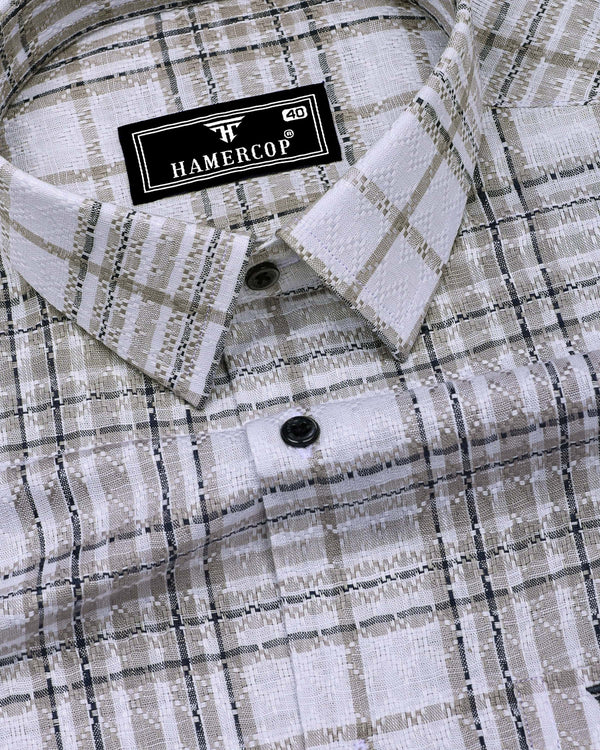 Cista White With Gray Dobby Check Cotton Shirt