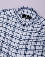 Marine Blue With Gray Dobby Check Cotton Shirt