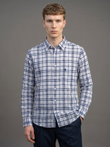 Marine Blue With Gray Dobby Check Cotton Shirt