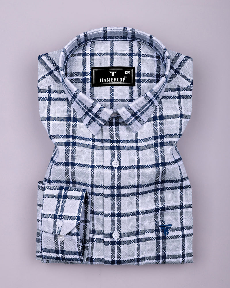 Marine Blue With Gray Dobby Check Cotton Shirt
