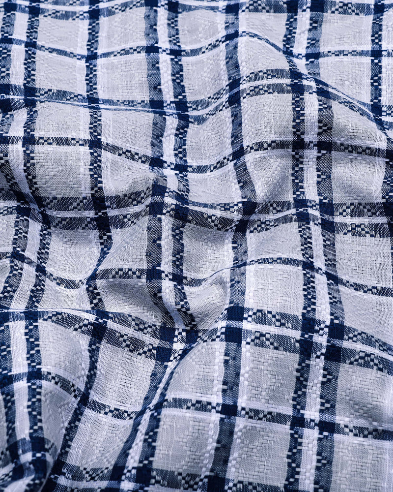 Marine Blue With Gray Dobby Check Cotton Shirt