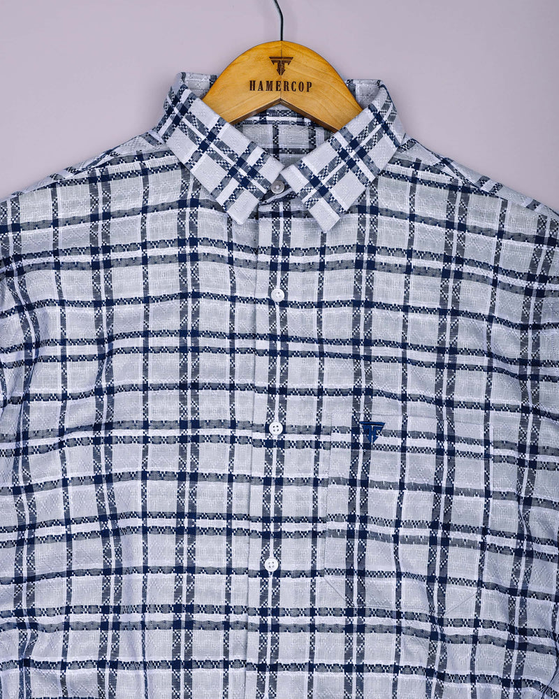 Marine Blue With Gray Dobby Check Cotton Shirt