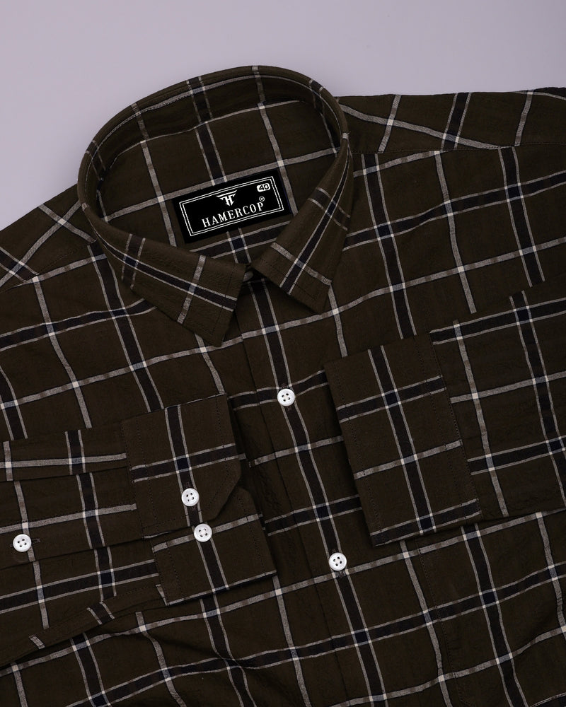 Lusaka Green With Black Check Seersucker Cotton Shirt