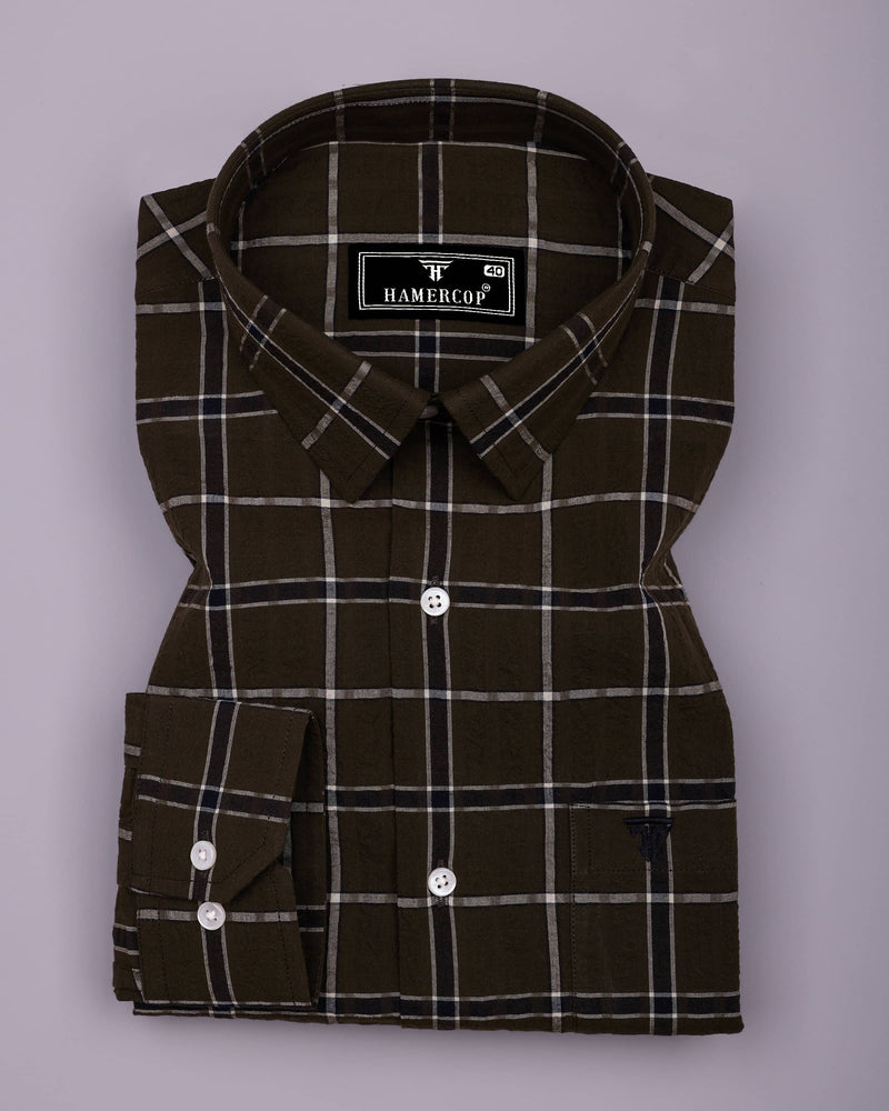 Lusaka Green With Black Check Seersucker Cotton Shirt