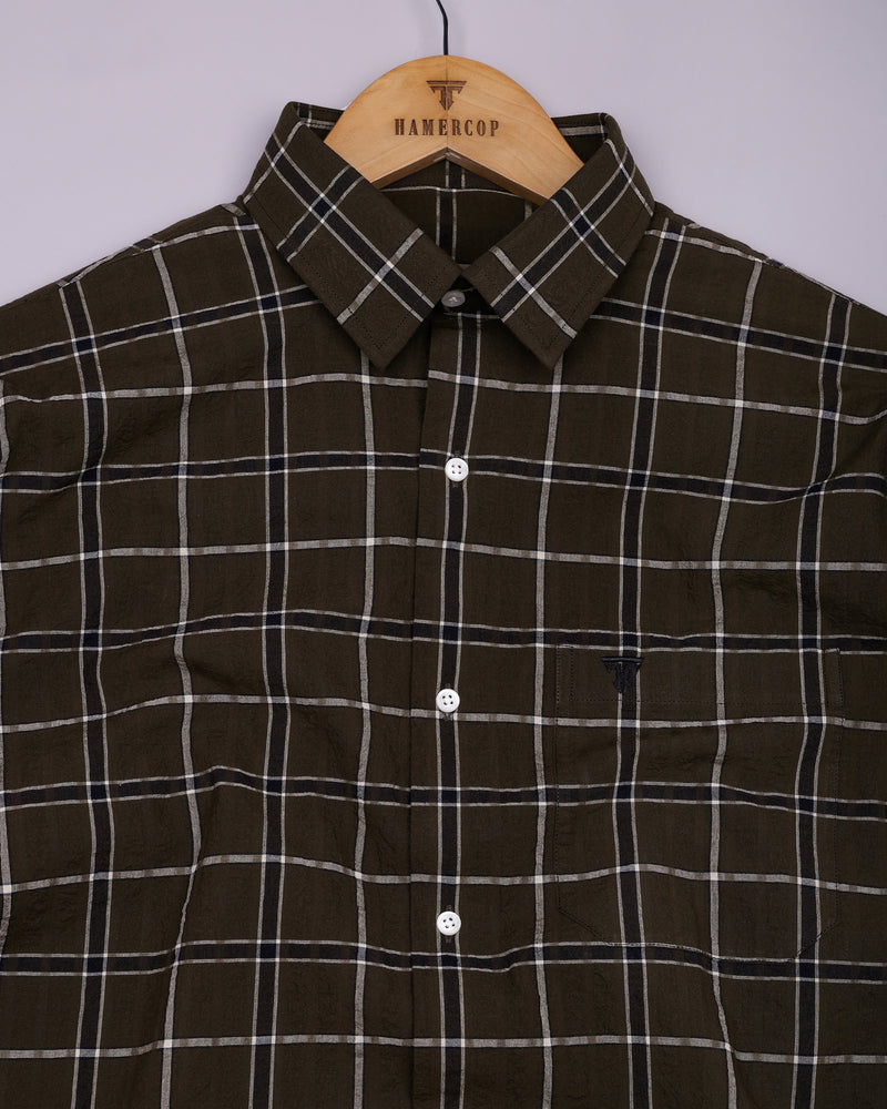 Lusaka Green With Black Check Seersucker Cotton Shirt