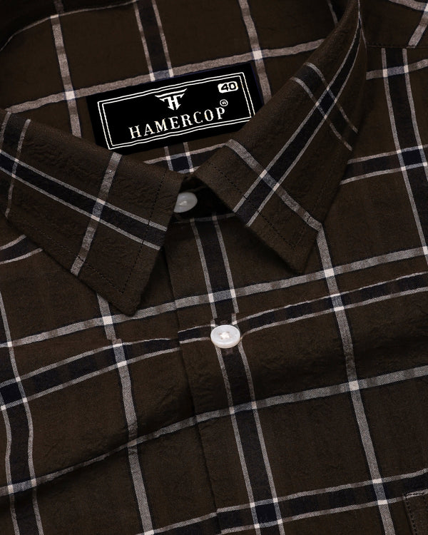 Lusaka Green With Black Check Seersucker Cotton Shirt