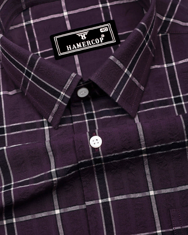 Lusaka Purple With Black Check Seersucker Cotton Shirt