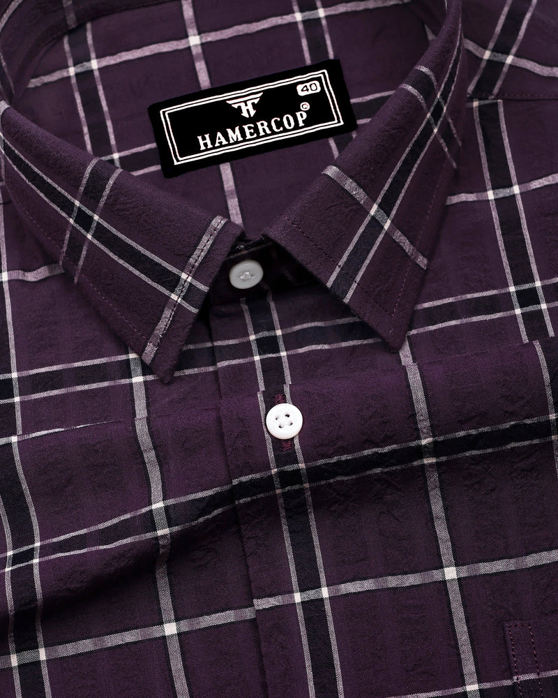 Lusaka Purple With Black Check Seersucker Cotton Shirt
