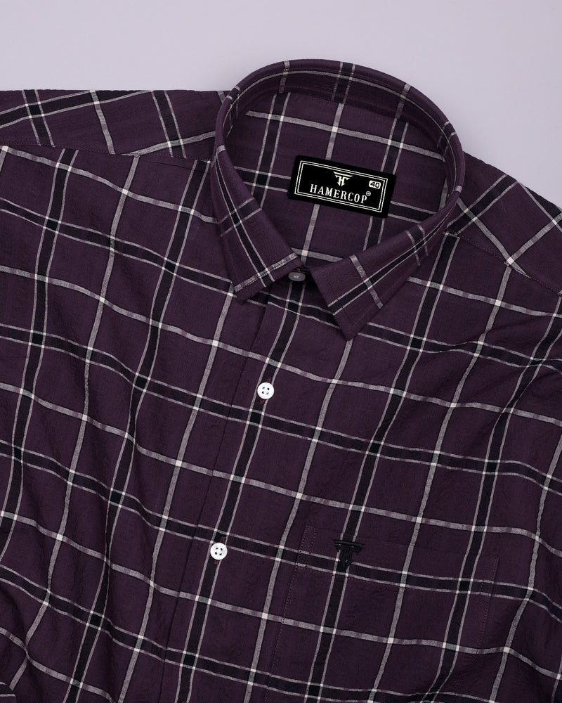 Lusaka Purple With Black Check Seersucker Cotton Shirt
