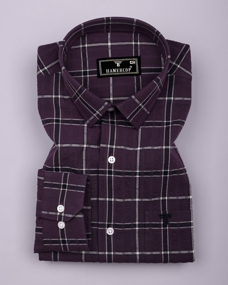 Lusaka Purple With Black Check Seersucker Cotton Shirt