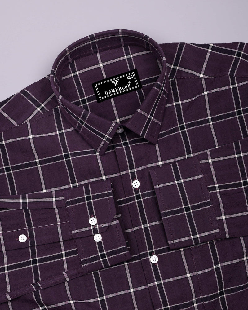 Lusaka Purple With Black Check Seersucker Cotton Shirt