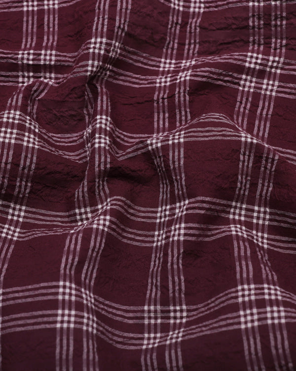 Yoro Maroon With White Check Seersucker Cotton Shirt