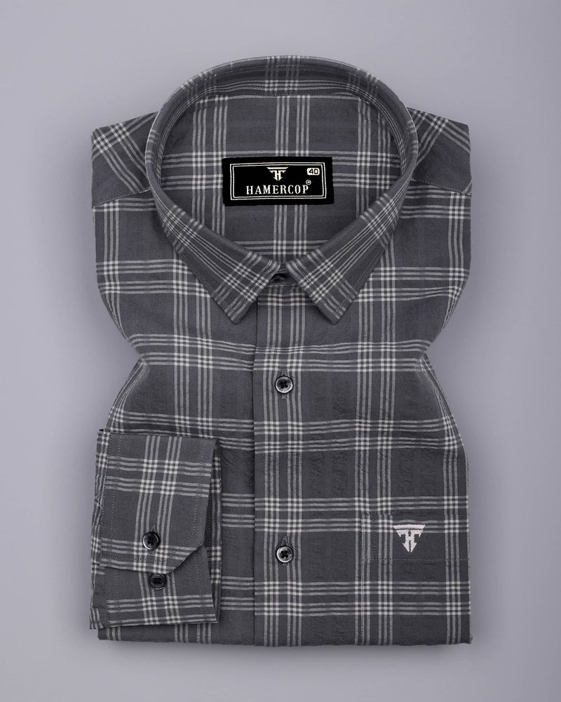 Yoro Gray With White Check Seersucker Cotton Shirt