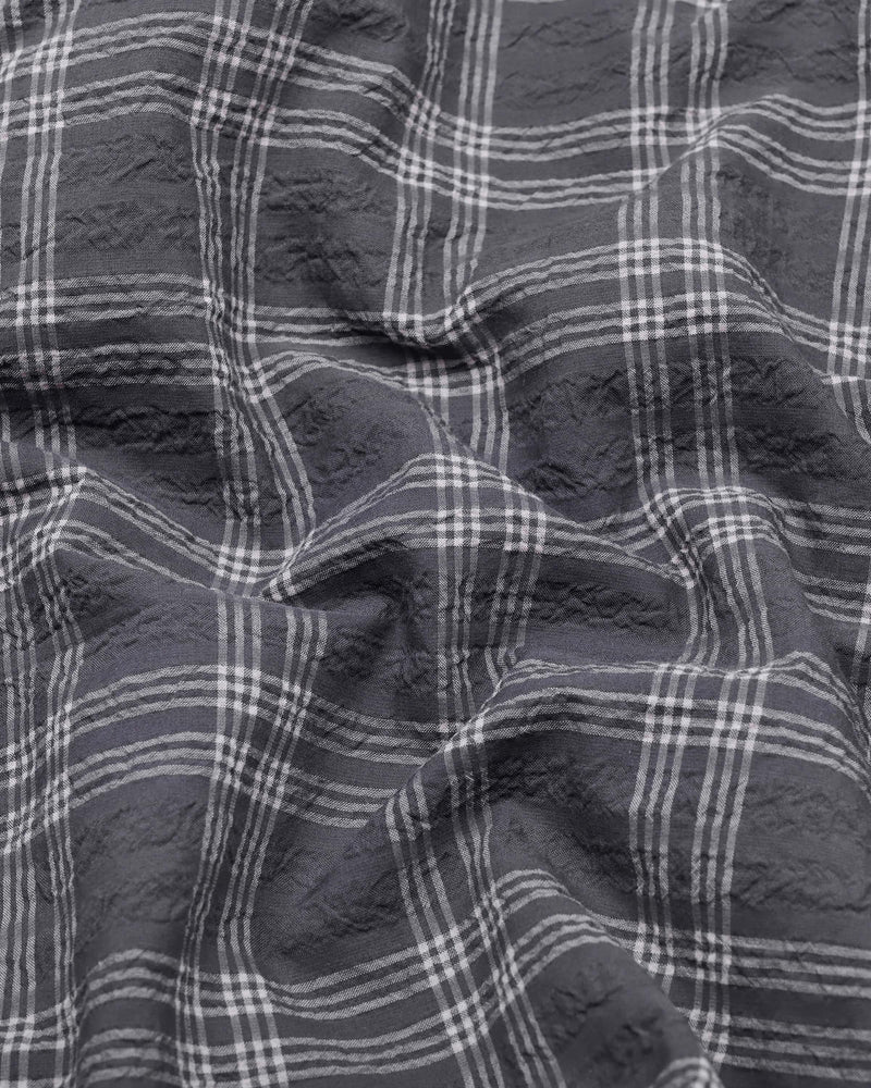 Yoro Gray With White Check Seersucker Cotton Shirt