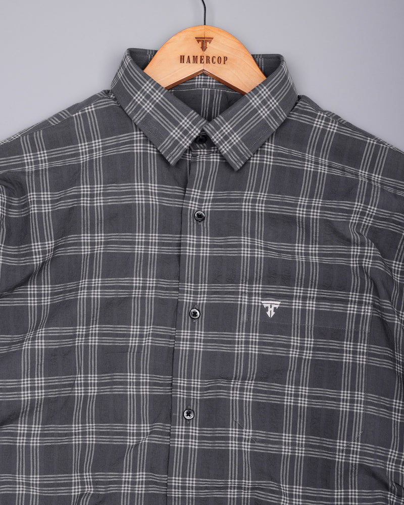 Yoro Gray With White Check Seersucker Cotton Shirt