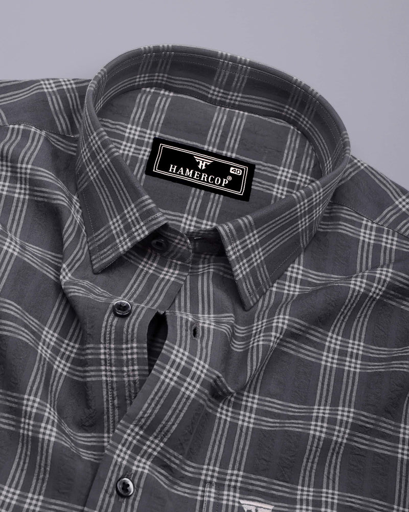Yoro Gray With White Check Seersucker Cotton Shirt