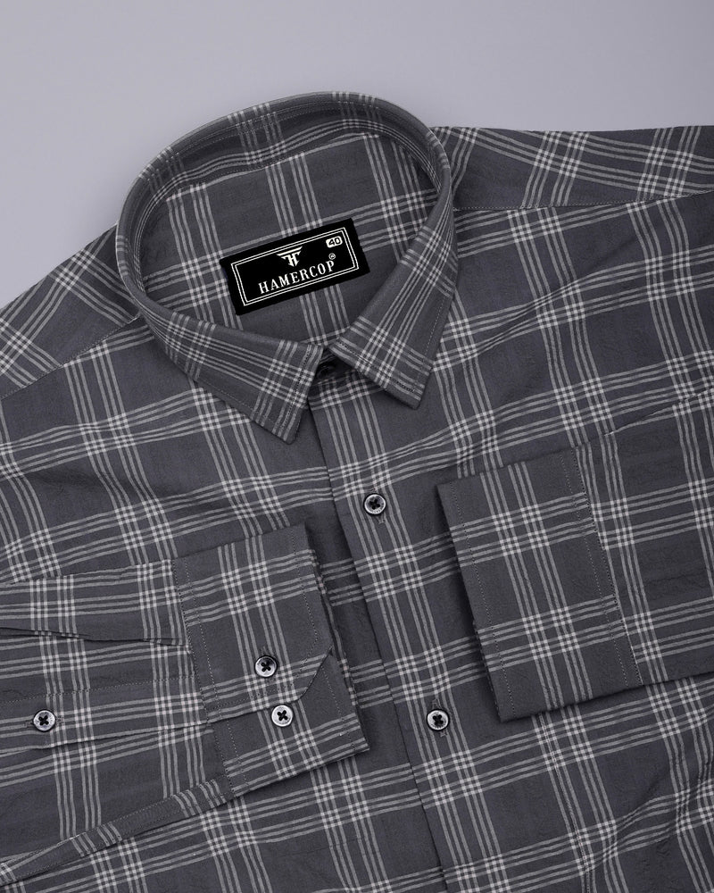 Yoro Gray With White Check Seersucker Cotton Shirt