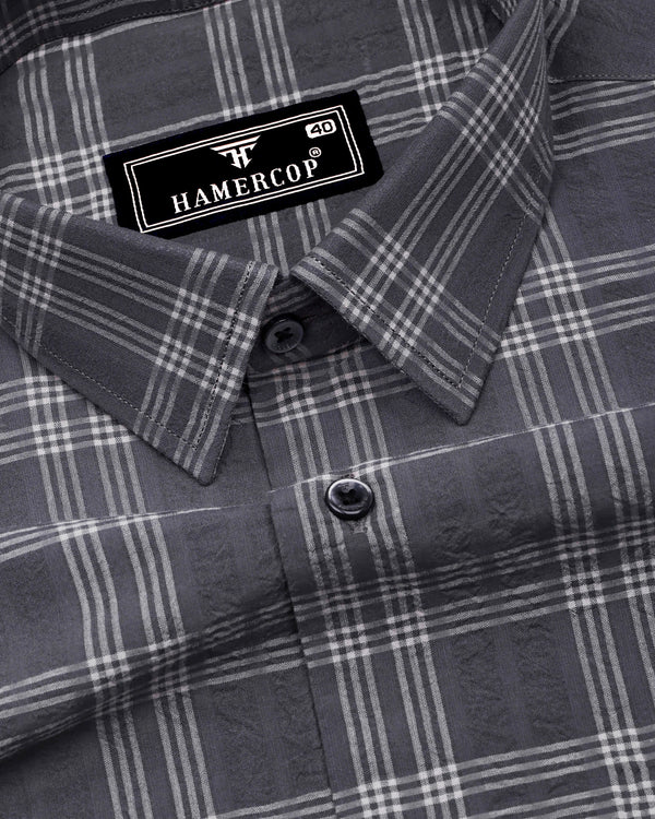 Yoro Gray With White Check Seersucker Cotton Shirt