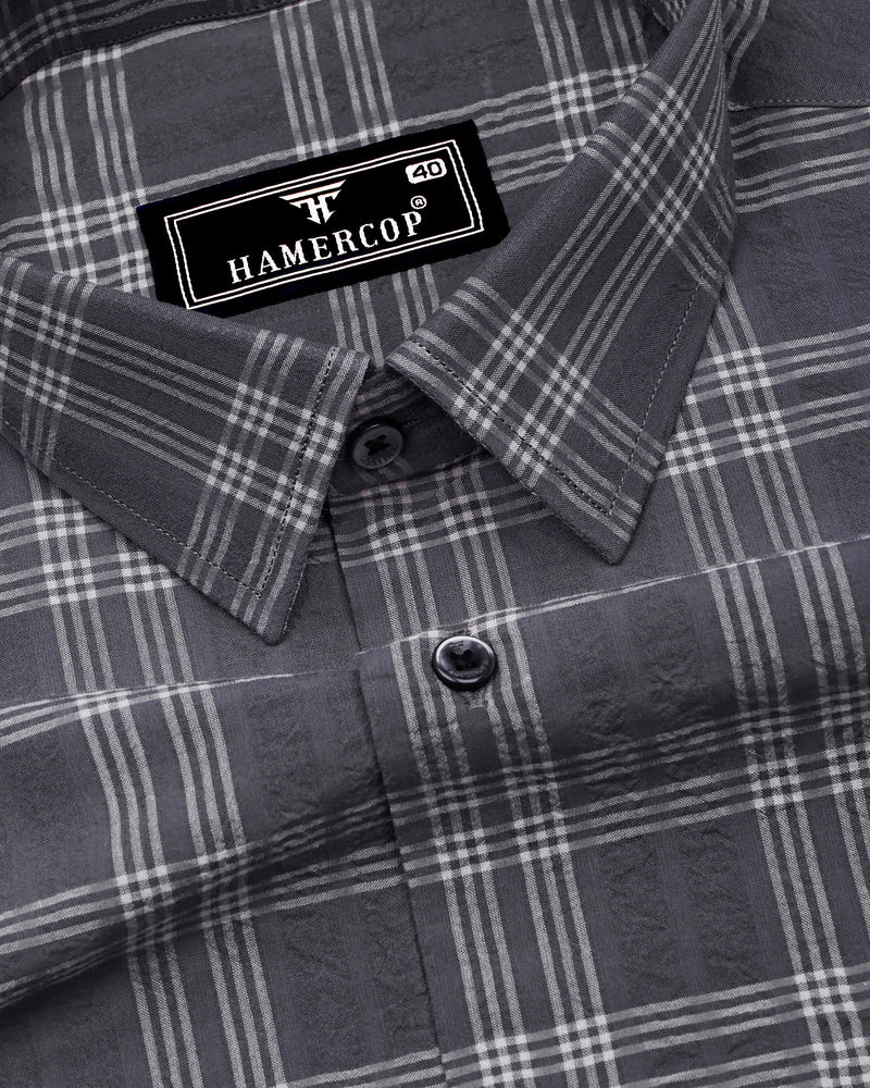Yoro Gray With White Check Seersucker Cotton Shirt