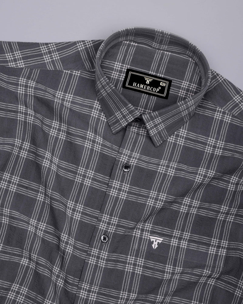 Yoro Gray With White Check Seersucker Cotton Shirt