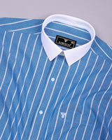 Henry Blue With White Stripe Oxford Cotton Designer Shirt
