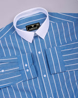 Henry Blue With White Stripe Oxford Cotton Designer Shirt