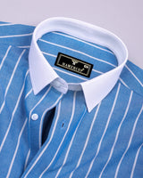 Henry Blue With White Stripe Oxford Cotton Designer Shirt