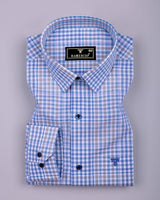 Tidal Blue With Cream Check Formal Cotton Shirt