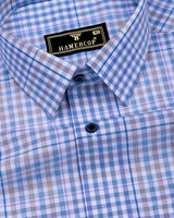Tidal Blue With Cream Check Formal Cotton Shirt