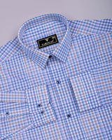 Tidal Blue With Cream Check Formal Cotton Shirt