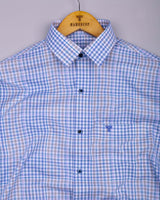 Tidal Blue With Cream Check Formal Cotton Shirt
