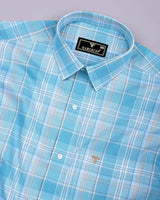 Celeste Blue With Cream Check Cotton Shirt