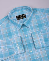 Celeste Blue With Cream Check Cotton Shirt