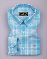 Celeste Blue With Cream Check Cotton Shirt