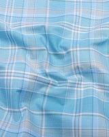 Celeste Blue With Cream Check Cotton Shirt