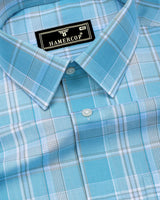 Celeste Blue With Cream Check Cotton Shirt