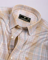 Celeste Cream With Gray Check Cotton Shirt