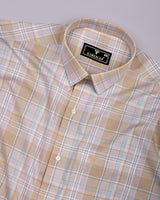 Celeste Cream With Gray Check Cotton Shirt