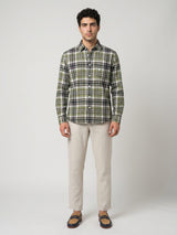 Pigment Green With White Twill Check Cotton Shirt