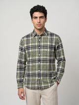 Pigment Green With White Twill Check Cotton Shirt