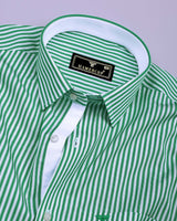 Emerald Green With White Stripe Cotton Shirt