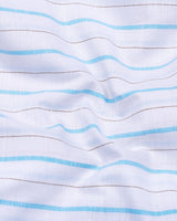 Blue With Brown Stripe White Linen Cotton Shirt