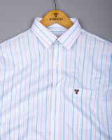 Blue With Brown Stripe White Linen Cotton Shirt