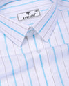 Blue With Brown Stripe White Linen Cotton Shirt