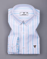 Blue With Brown Stripe White Linen Cotton Shirt