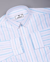 Blue With Brown Stripe White Linen Cotton Shirt