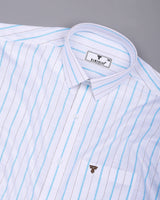 Blue With Brown Stripe White Linen Cotton Shirt