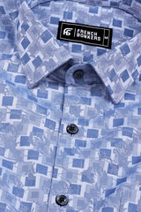 Slate grey floral printed jacquard  cotton shirt